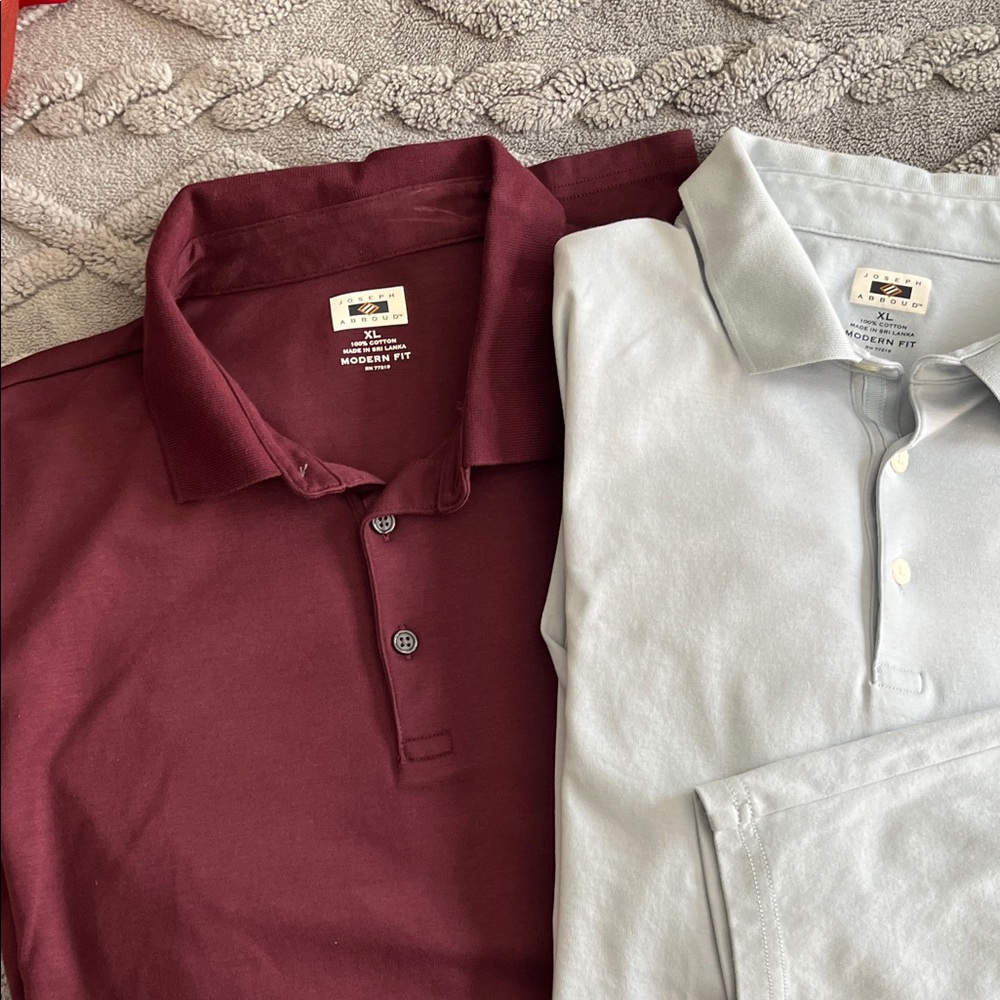 Joseph Abboud Burgundy and Light Bluish Gray Polo Shirts long sleeve